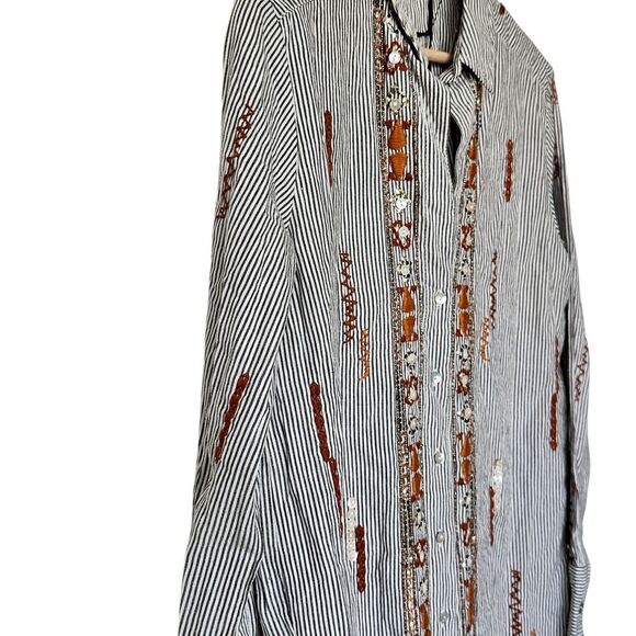 NWT Zara Collection S Striped Embroidered Embellished cotton Button Up Shirt - Picture 13 of 14